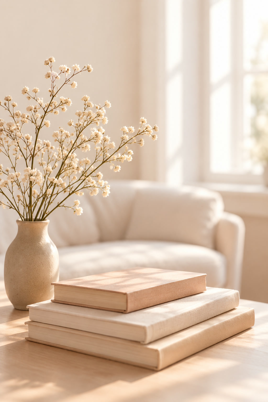 Dried flowers in warm beige tones